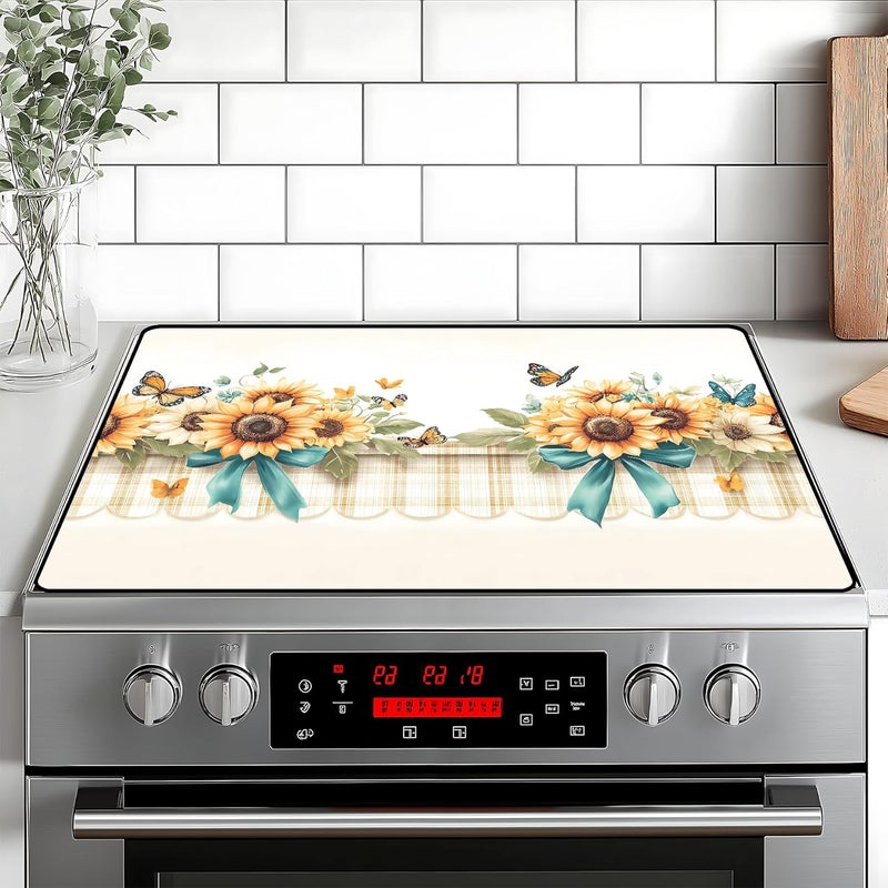 BVBOX Stove Top Cover Retro Flower Gas Stove Top Cover for Home Decoration Kitchen Pad Non-Stick Washable Cooktop Covers Countertop Protector Keep Stove Clean 28"x20" (Sunflower) - Image 1